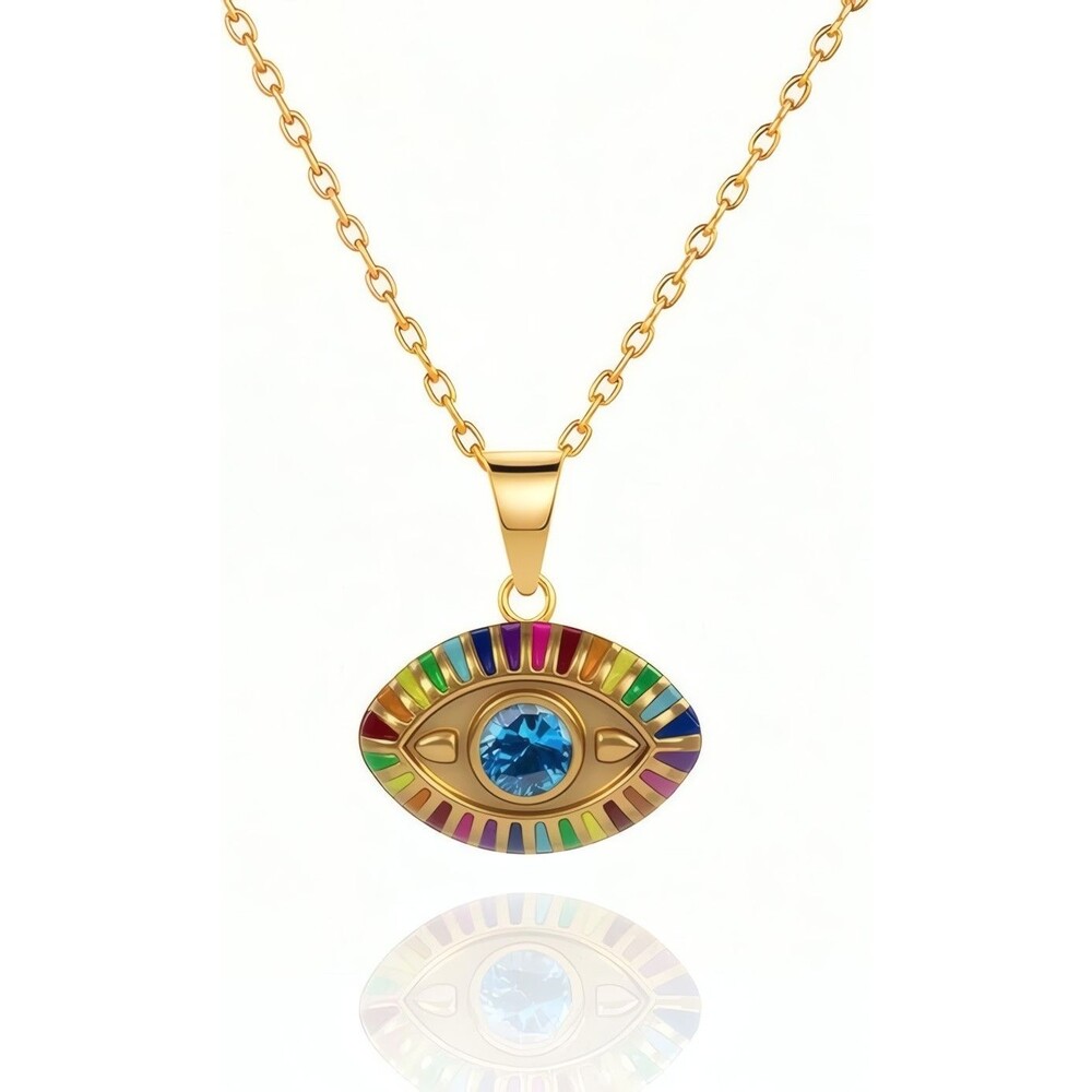 18K Gold Plated Boho Evil Eye Enamel Cubic Zirconia Pendant Necklace for Women